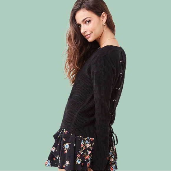 Forever 21 x Ambiance Apparel Ribbed Knit Mustard Lace-Up Sweater - Picture 7 of 7